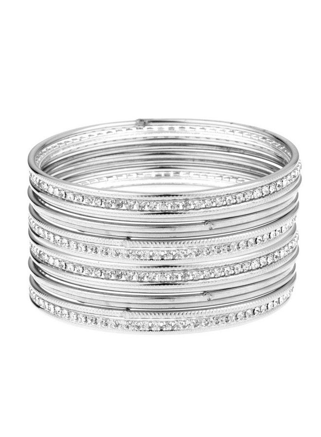 Efulgenz Boho Vintage Antique Gypsy Tribal Indian Cz Crystal Oxidized Silver Plated Bracelets Bangle Set Jewelry (18 Pc) - Image 1