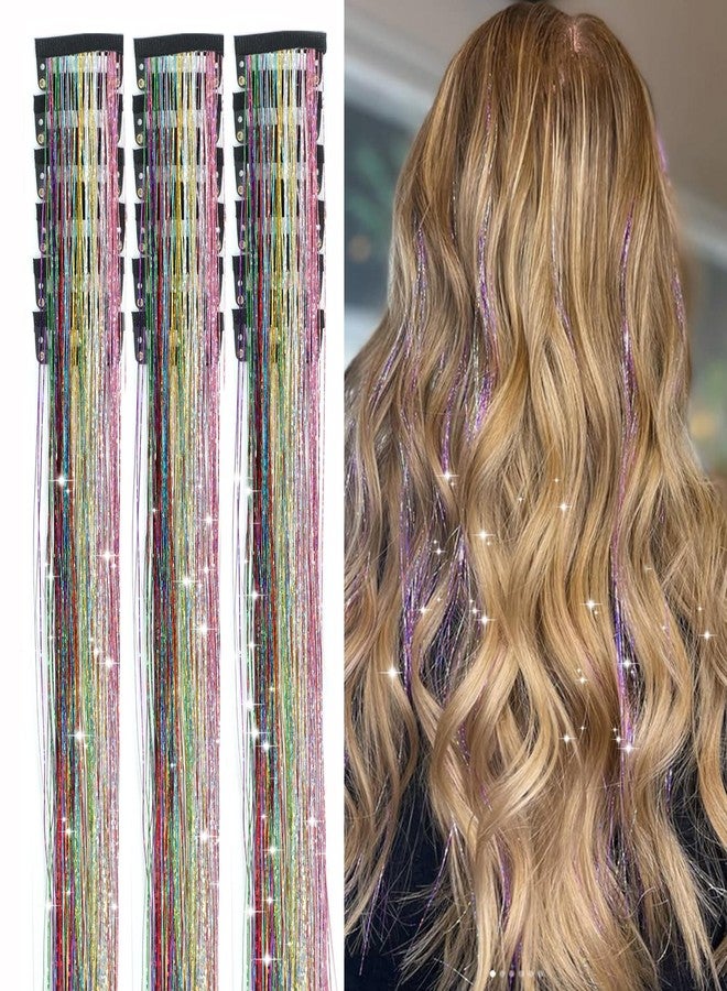 Zuolabty 18pcs Hair Tinsel Clip in Glitter Tinsel Hair Extensions 20Inch Clip in Hair Tinsel Sparkling Fairy Hair Tinsel Kit Shiny Hair Accessories for Girls Women Kids (Colorful) - Image 1