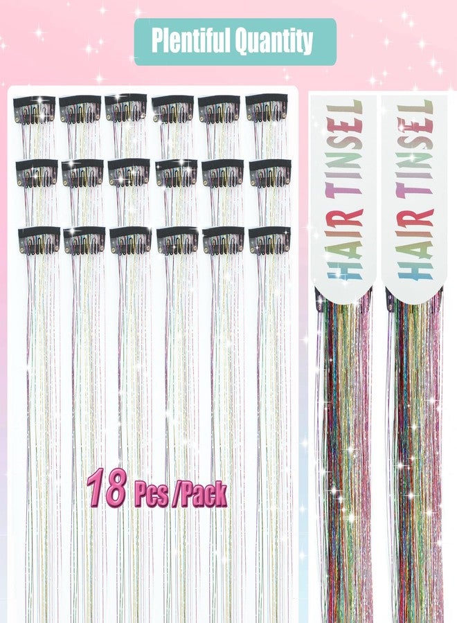 Zuolabty 18pcs Hair Tinsel Clip in Glitter Tinsel Hair Extensions 20Inch Clip in Hair Tinsel Sparkling Fairy Hair Tinsel Kit Shiny Hair Accessories for Girls Women Kids (Colorful) - Image 2