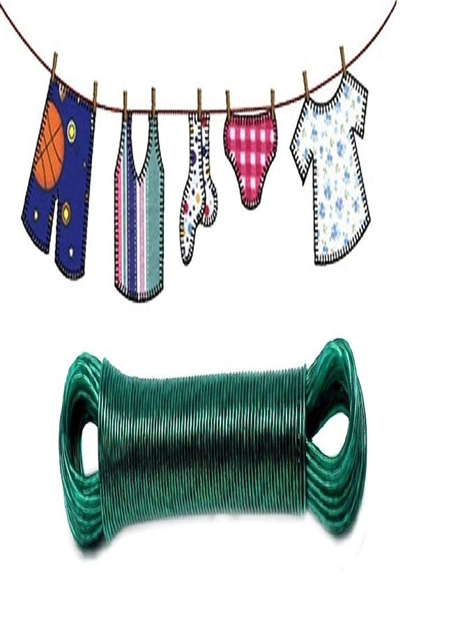 KitchenFest PVC Coated Steel Anti-Rust Wire Rope Washing Line Clothesline with 2 Plastic Hooks for Drying Hanging Clothes (Multi Color, Pack of 1) - Image 1