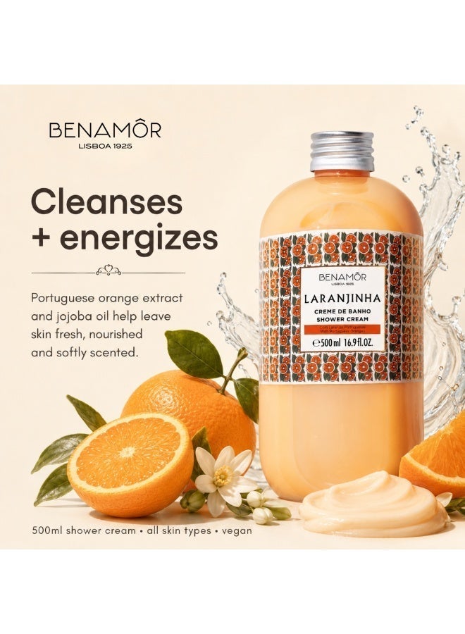 BENAMÕR Laranjinha Shower Cream | Energising Body Wash with Portuguese Orange Extract | Hydrating, Refreshing & Velvety Foam | Vegan, Paraben Free – 500ml - Image 2