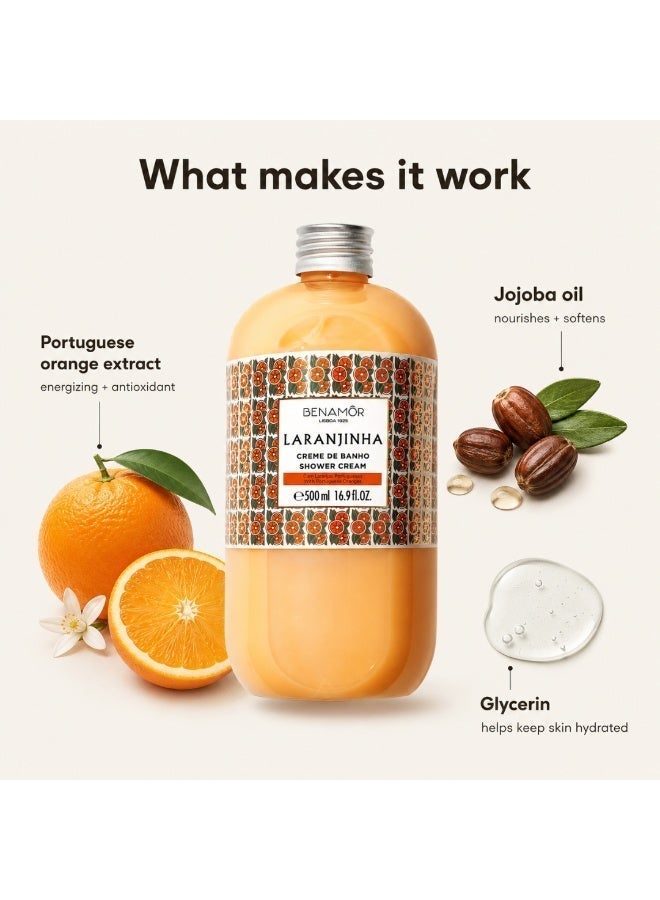 BENAMÕR Laranjinha Shower Cream | Energising Body Wash with Portuguese Orange Extract | Hydrating, Refreshing & Velvety Foam | Vegan, Paraben Free – 500ml - Image 3
