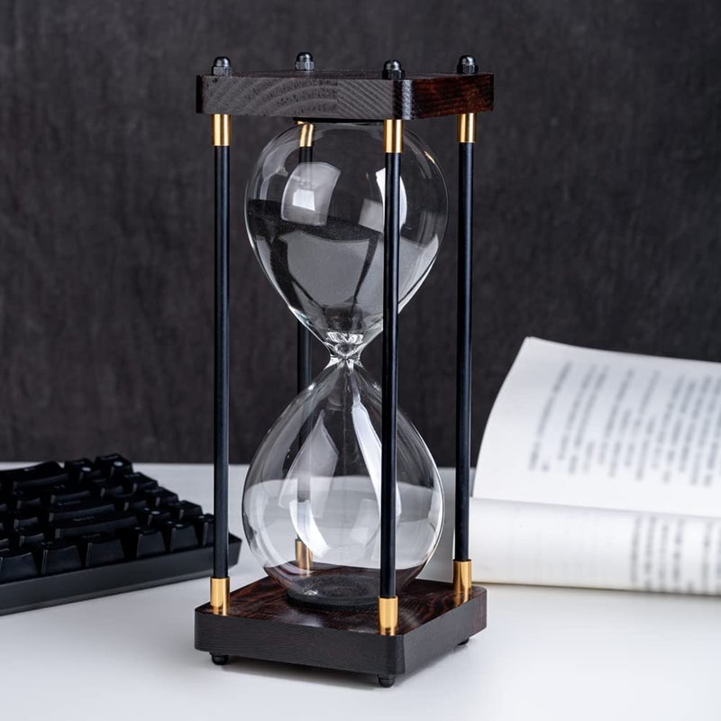 Vintage Hourglass Ornament – 30-Minute Timer, Wooden Base, for Desk, Decor, Gift