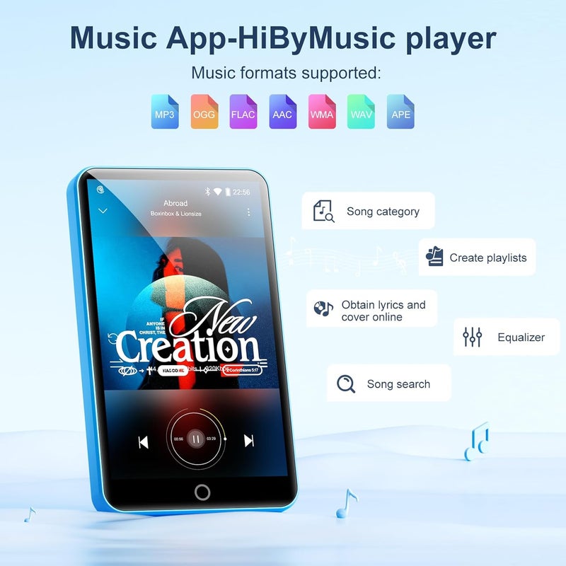 مشغل MP3 بسعة 80 جيجابايت مع بلوتوث وواي فاي، شاشة لمس IPS بحجم 4.0 بوصة، مشغل موسيقى أندرويد مع مكبر صوت مدمج، يدعم سبوتيفاي وأمازون ميوزيك وديزر وأوديبل وراديو FM، قابل للتوسيع حتى 512 جيجابايت (أزرق) - Image 3