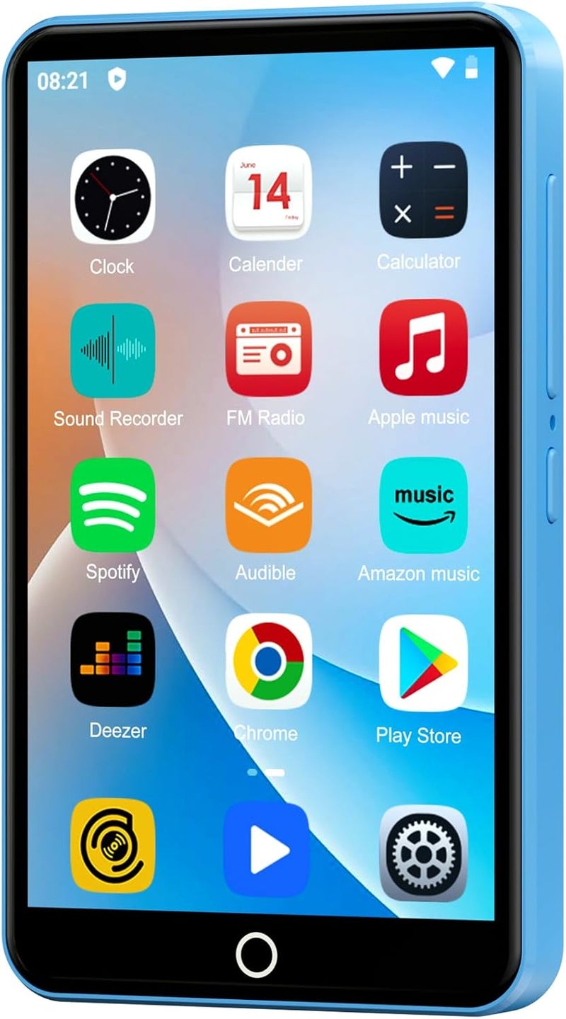 مشغل MP3 بسعة 80 جيجابايت مع بلوتوث وواي فاي، شاشة لمس IPS بحجم 4.0 بوصة، مشغل موسيقى أندرويد مع مكبر صوت مدمج، يدعم سبوتيفاي وأمازون ميوزيك وديزر وأوديبل وراديو FM، قابل للتوسيع حتى 512 جيجابايت (أزرق) - Image 1