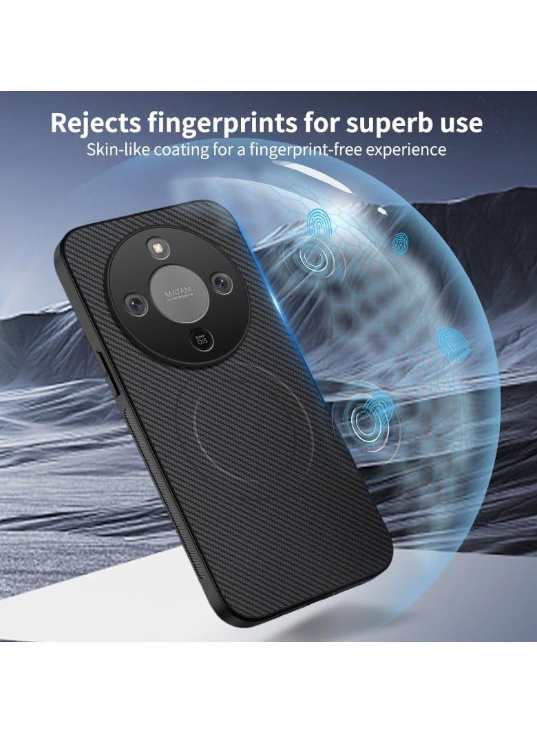 Magnetic Protective Case Compatible with Honor X9d 5G Carbon Fiber Texture Leather Case with Built-in Magnets Honor X9d Shockproof and Drop-Resistant Protective Back Cover - Image 2