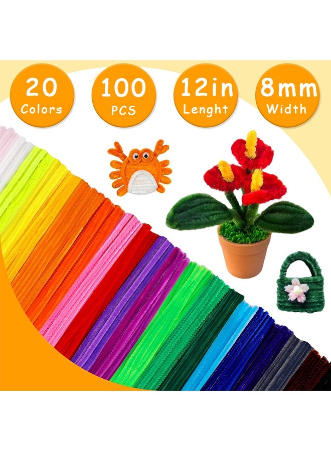 HS Pipe Cleaners, Multi-Color Chenille Stems, 100 Multi-Color Craft Stems Randomly Selected For Arts And Crafts Projects, Soft Flexible And Bendable, Multi-Color Fuzzy Sticks, Perfect For DIY Crafts School Art Supplies And Creative Projects - Image 2