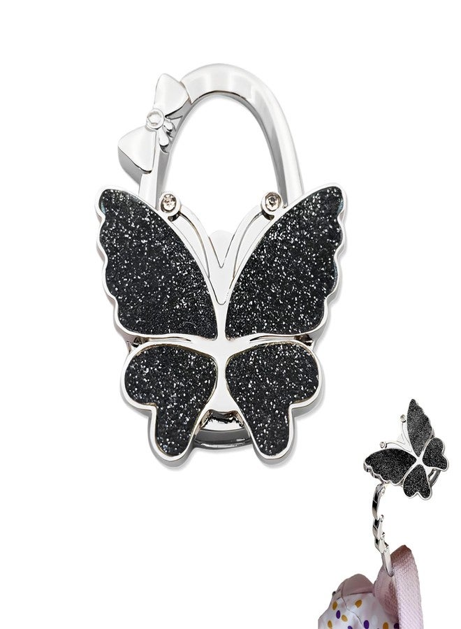 ZHENJIER Butterfly Design Purse Hook for Table - Foldable Handbag Hanger - Portable Bag Holder - Hangs Almost Anywhere(Glitter Black) - Image 1