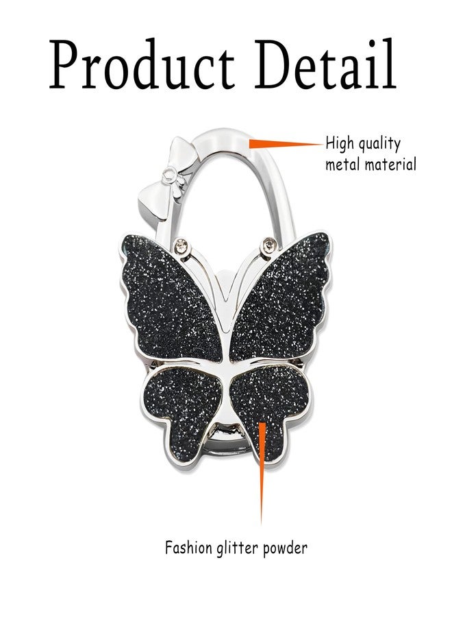 ZHENJIER Butterfly Design Purse Hook for Table - Foldable Handbag Hanger - Portable Bag Holder - Hangs Almost Anywhere(Glitter Black) - Image 2