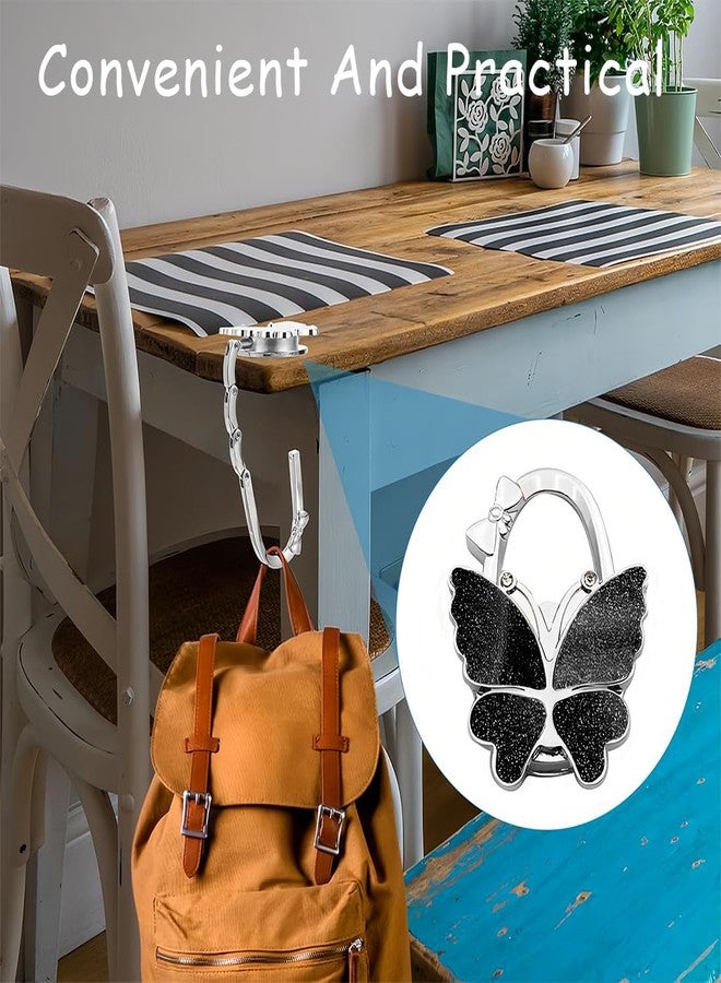 ZHENJIER Butterfly Design Purse Hook for Table - Foldable Handbag Hanger - Portable Bag Holder - Hangs Almost Anywhere(Glitter Black) - Image 4