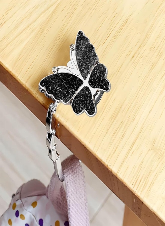 ZHENJIER Butterfly Design Purse Hook for Table - Foldable Handbag Hanger - Portable Bag Holder - Hangs Almost Anywhere(Glitter Black) - Image 5