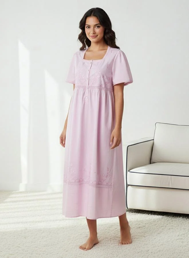 Splash FAV Night Dress with Short Sleeves and Embroidery Cotton