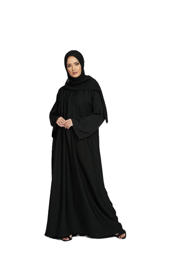 MHR Womens Traditional Black Abaya with Long Sleeves and Headscarf, Close design, Premium Nida Fabric - Image 1