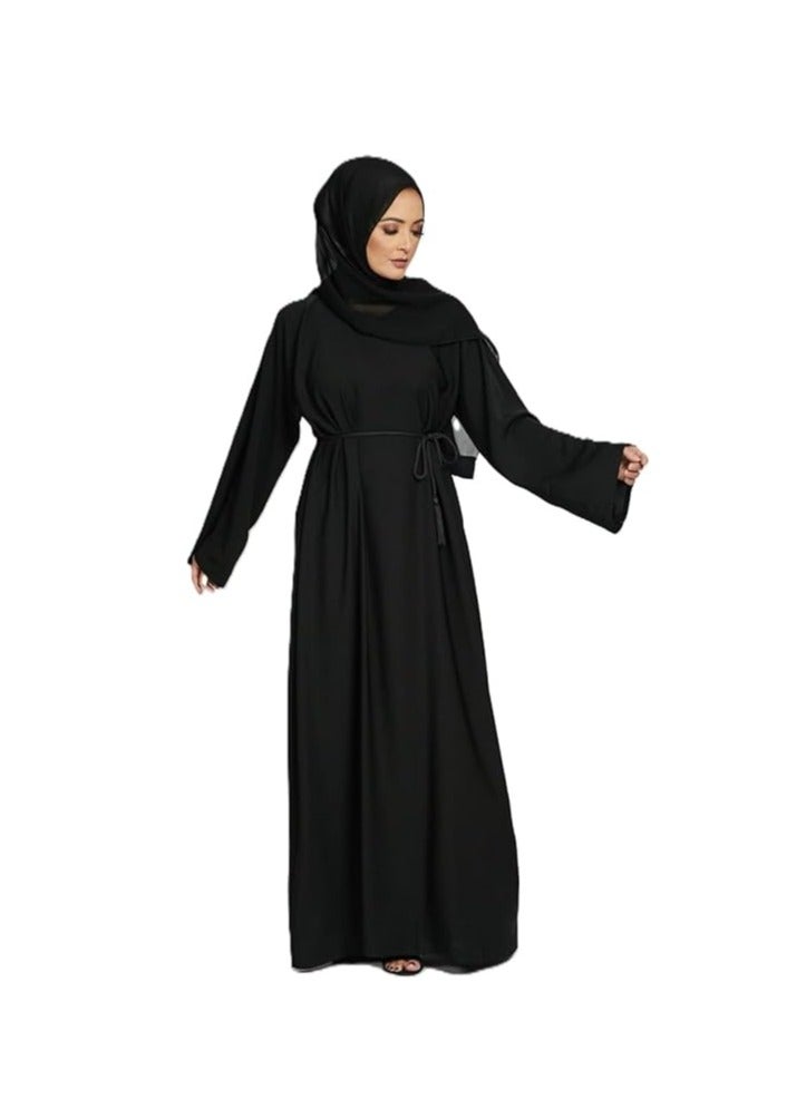 MHR Womens Traditional Black Abaya with Long Sleeves and Headscarf, Close design, Premium Nida Fabric - Image 2