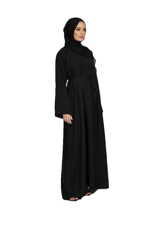 MHR Womens Traditional Black Abaya with Long Sleeves and Headscarf, Close design, Premium Nida Fabric - Image 3