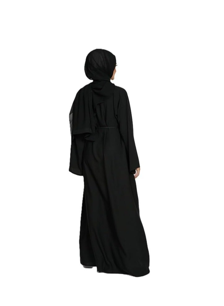 MHR Womens Traditional Black Abaya with Long Sleeves and Headscarf, Close design, Premium Nida Fabric - Image 4