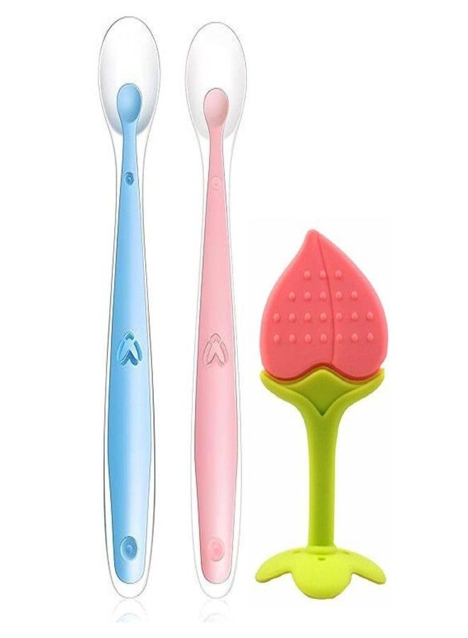 Roforuf Silicone Baby Feeding Spoon Set (2 pcs) with Fruit Shape Teether | BPA-Free Soft Spoon & Chew Toy | Gentle Tip, Easy-Grip Handle | Safe Weaning & Teething Set for 3–12 Months (Pack 3) - Image 1