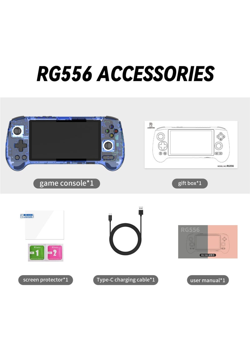 ANBERNIC RG556 Handheld Game Console Unisoc T820 Android 13 5.48 inch AMOLED Screen 5500mAh WIFI Bluetooth Retro Video Players (Blue 128G)