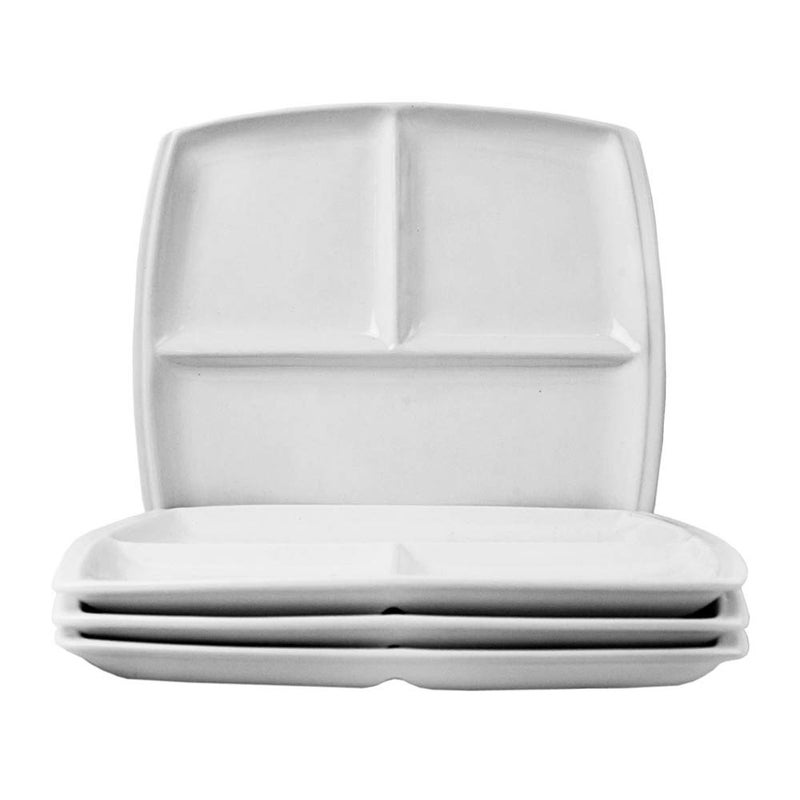 FLYING BALLOON 4pcs Elegant Quadrate Shaped Ceramic Divided Plate Dinner Plates Luncheon Plates Salad Plates Dishes for Kitchen White