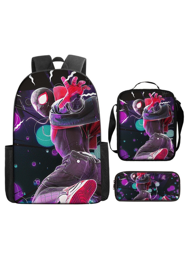 Naruto Spiderman Hero Cartoon Backpack Three-Piece Set 29*42*16cm