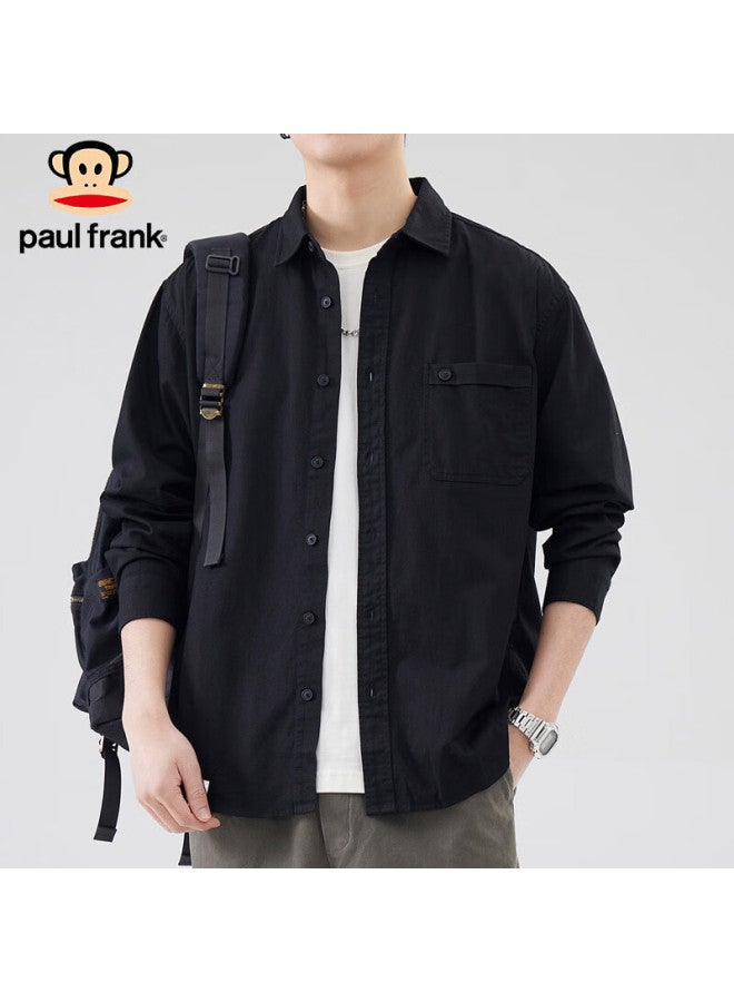 Paul Frank Men's Spring Long Sleeve Shirt Simple Loose Casual Shirt Men's American Jacket Black Xl