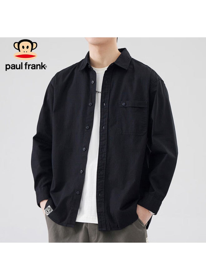Paul Frank Men's Spring Long Sleeve Shirt Simple Loose Casual Shirt Men's American Jacket Black Xl