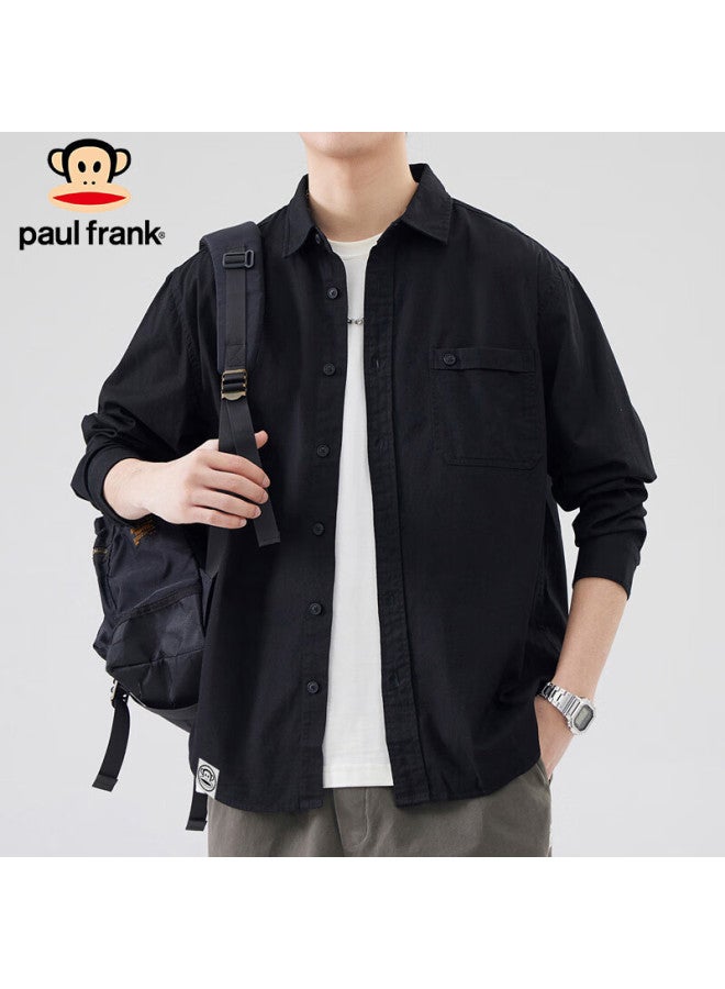 Paul Frank Men's Spring Long Sleeve Shirt Simple Loose Casual Shirt Men's American Jacket Black Xl