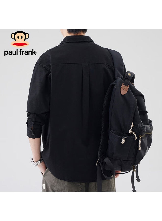 Paul Frank Men's Spring Long Sleeve Shirt Simple Loose Casual Shirt Men's American Jacket Black Xl