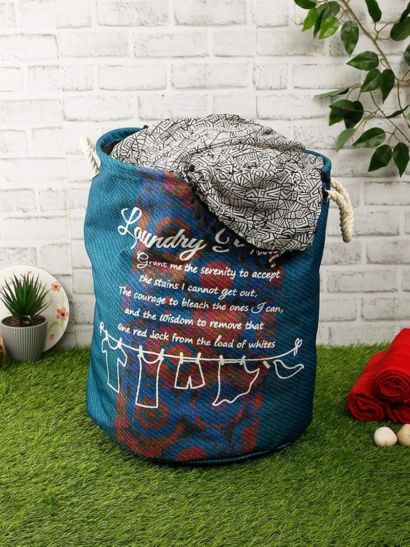 ROMEE Polyester Slub Printed Laundry Basket for Clothes Foldable Laundry Bag and Storage Container 48 cm x 37 cm LNDR026 - Image 1