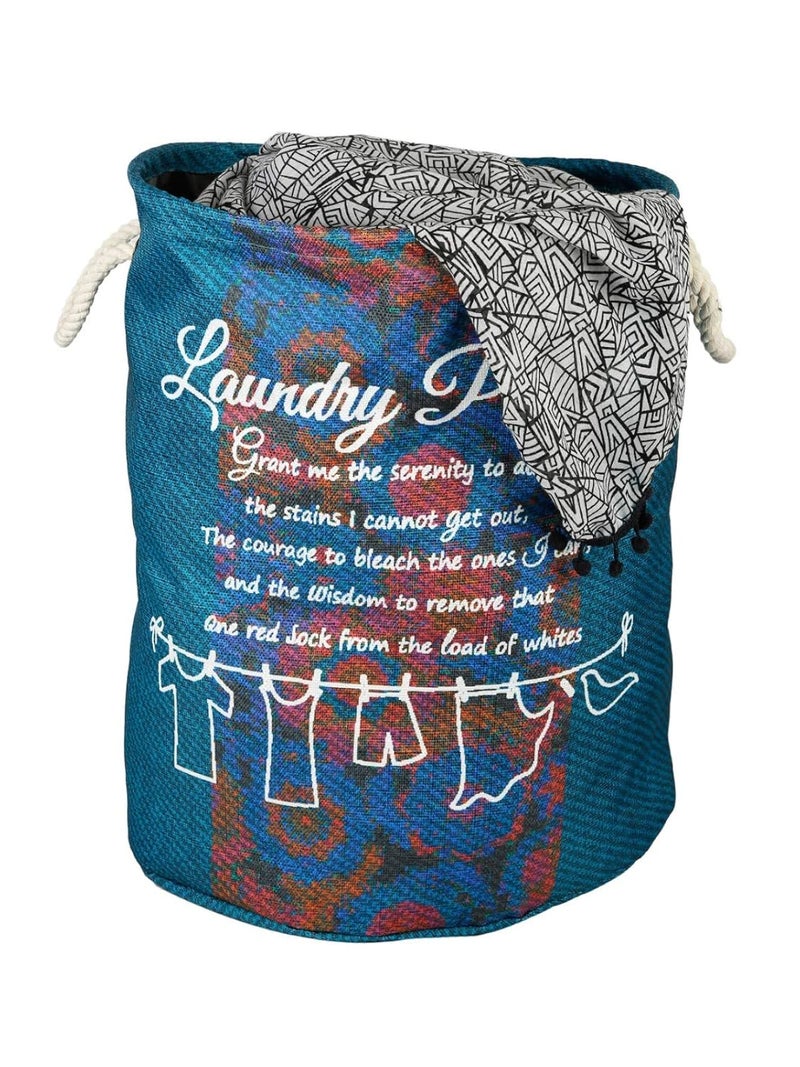 ROMEE Polyester Slub Printed Laundry Basket for Clothes Foldable Laundry Bag and Storage Container 48 cm x 37 cm LNDR026 - Image 3