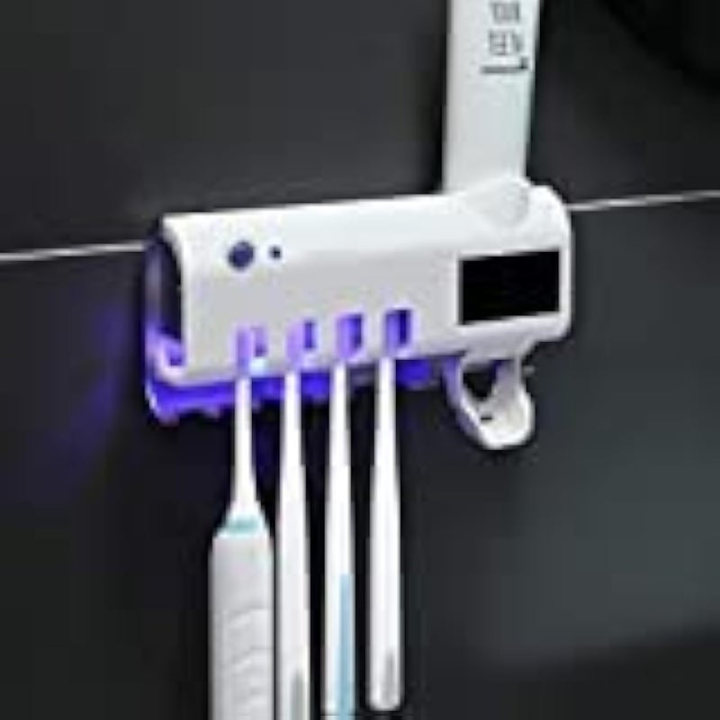China Uv Toothbrush Sterilizer Solar Toothbrush Sanitizer Toothbrush Rack Toothbrush Holder Toothbrush Stand Brush Holder With Toothpaste Dispenser Bathroom Organizer Storage Rack White - Image 2
