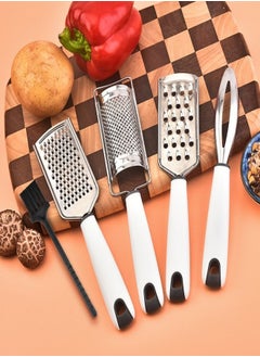 4-Piece Stainless Steel Cheese Grater Set – Multi-Use Kitchen Tools for Shredding, Slicing, and Fish Scaling