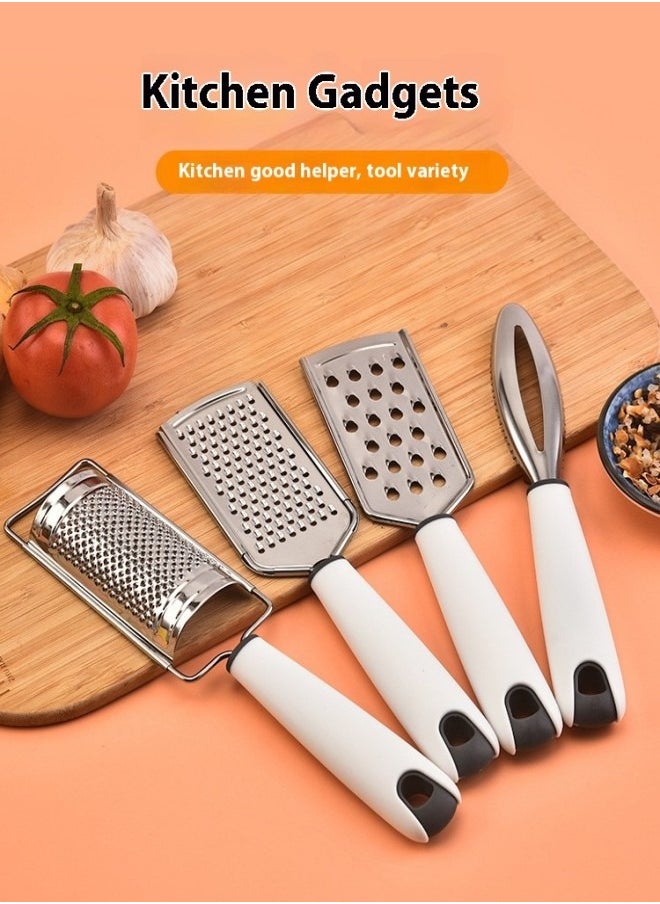 Generic - 4-Piece Stainless Steel Cheese Grater Set – Multi-Use Kitchen Tools for Shredding, Slicing, and Fish Scaling - Image 1