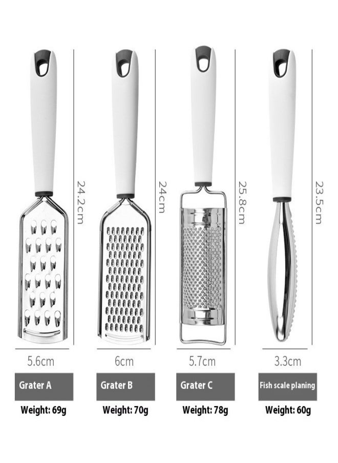 Generic - 4-Piece Stainless Steel Cheese Grater Set – Multi-Use Kitchen Tools for Shredding, Slicing, and Fish Scaling - Image 1