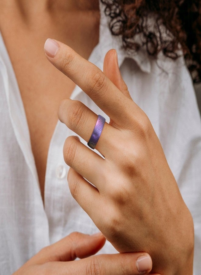 King Will Mens Womens Silicone Wedding Rings Unisex Rubber Wedding Bands 6.6mm Wide 1.8mm Thick Flower Pattern Design Breathable Comfort Fit Gym Sports Starry Sky Purple Size 8 - Image 5