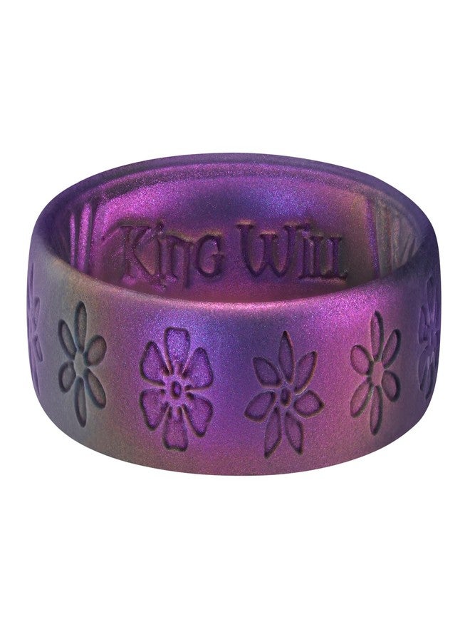 King Will Mens Womens Silicone Wedding Rings Unisex Rubber Wedding Bands 6.6mm Wide 1.8mm Thick Flower Pattern Design Breathable Comfort Fit Gym Sports Starry Sky Purple Size 8 - Image 2