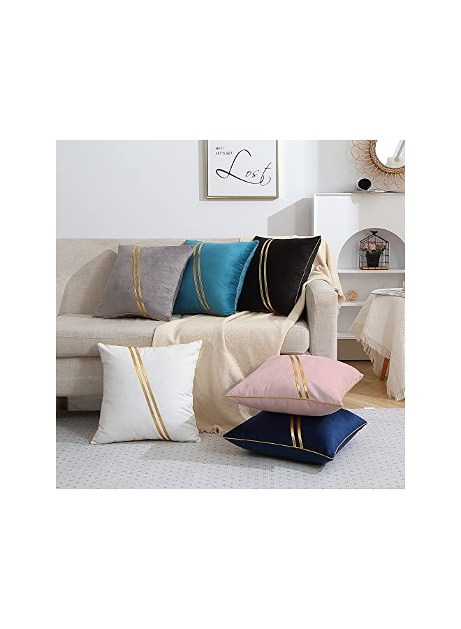 The Bros مجموعة من 2 غطاء وسادة ذهبية - أغطية وسائد زخرفية من المخمل الناعم الفاخر مع جلد ذهبي للكنبة وغرفة النوم وغرفة المعيشة والسيارة 18x18 بوصة بيضاء - Image 2