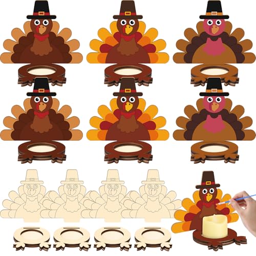 LemonRoad 24 Pcs Thanksgiving Table Decor Crafts Unfinished DIY Crafts Turkey Candle Holder Color Your Own Candlesticks Dinner Table Centerpiece for Thanksgiving Fall Home Party Decoration - Image 3