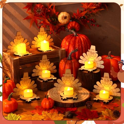 LemonRoad 24 Pcs Thanksgiving Table Decor Crafts Unfinished DIY Crafts Turkey Candle Holder Color Your Own Candlesticks Dinner Table Centerpiece for Thanksgiving Fall Home Party Decoration - Image 1