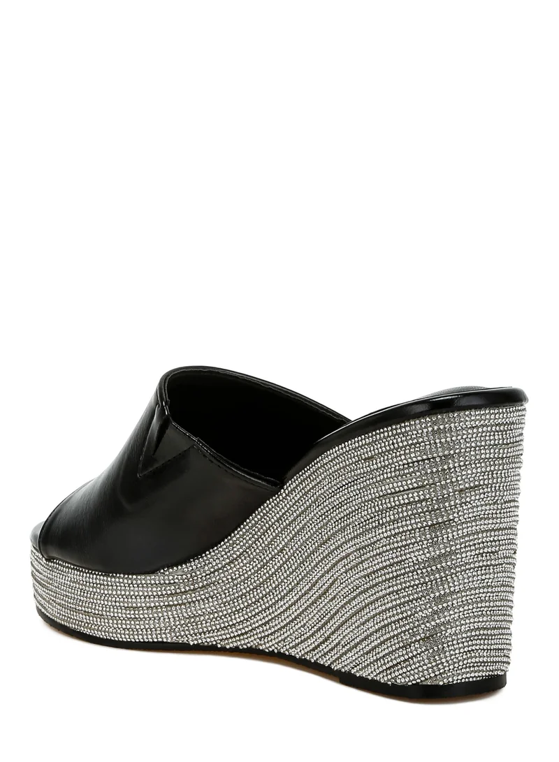 London Rag Wedge Heel Peep Toe Sandals in Black