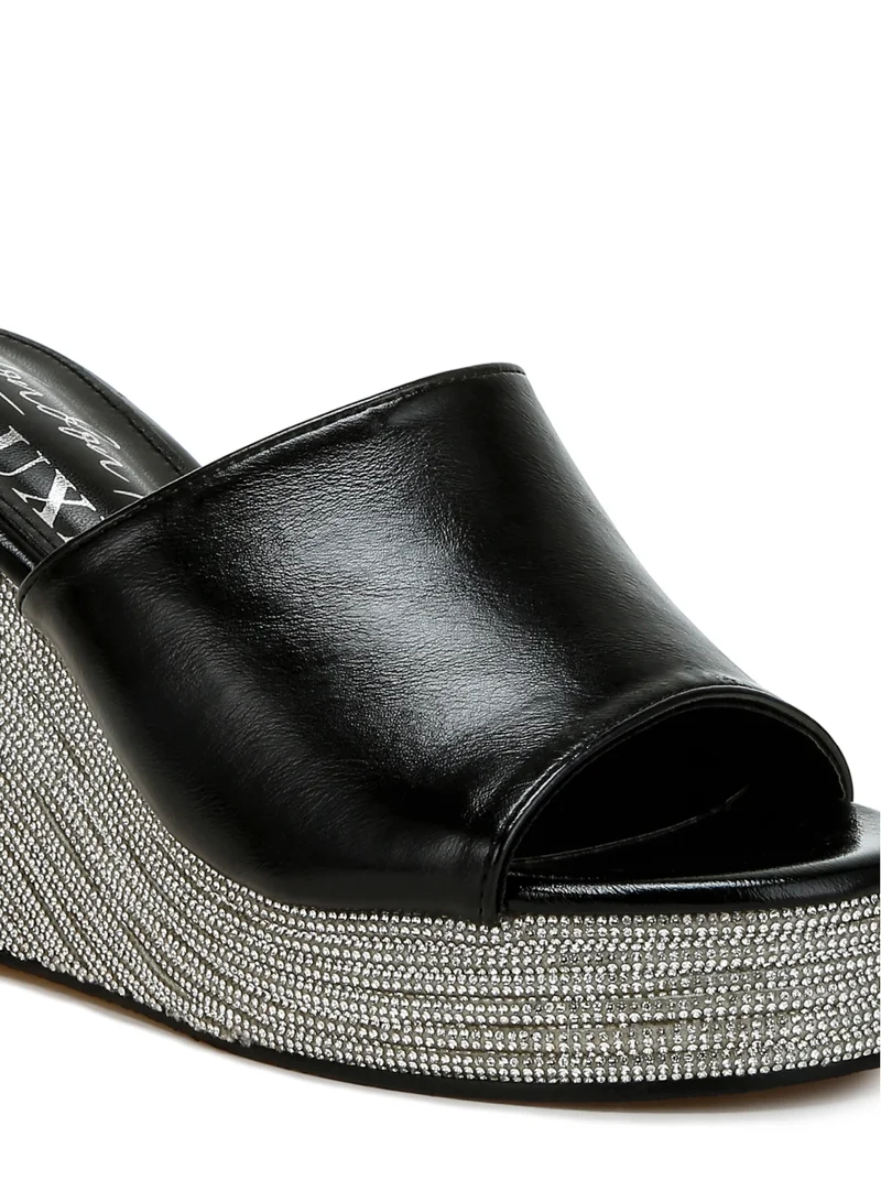 London Rag Wedge Heel Peep Toe Sandals in Black