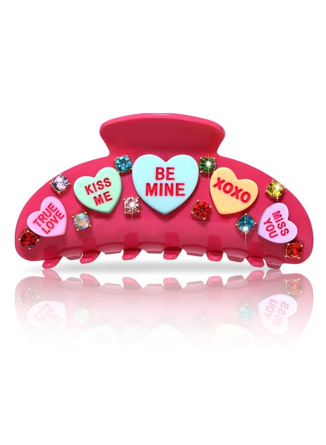 BVGA Valentines Hair Claw Clip for Women Large Oval Hot Pink Embellished Crystal Candy Heart Acrylic Claw Hair Clips Valentines Hair Accessories Gfits for Her - Image 1