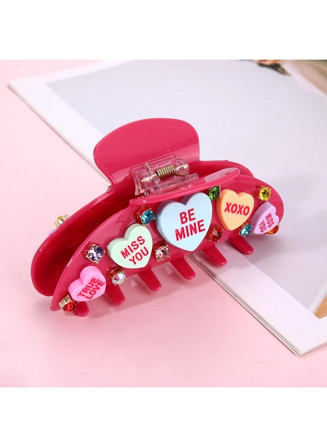 BVGA Valentines Hair Claw Clip for Women Large Oval Hot Pink Embellished Crystal Candy Heart Acrylic Claw Hair Clips Valentines Hair Accessories Gfits for Her - Image 5