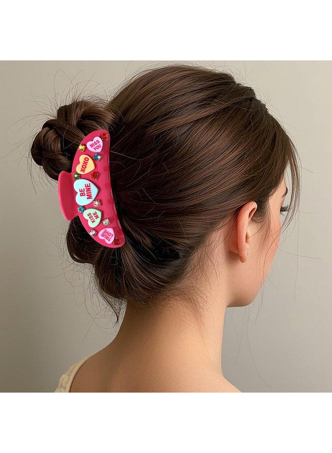 BVGA Valentines Hair Claw Clip for Women Large Oval Hot Pink Embellished Crystal Candy Heart Acrylic Claw Hair Clips Valentines Hair Accessories Gfits for Her - Image 4