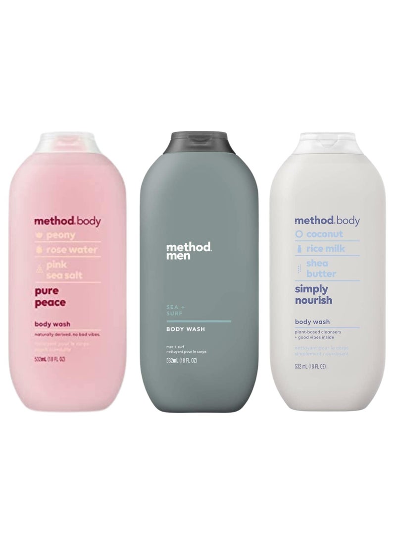 Method - Method Body Wash Sampler Variety Pure Peace Sea  Surf  Simply Nourish Pure Peace  Sea  Surf  Simply Nourish - Image 1