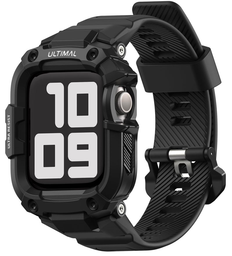 ULTIMAL Rugged Band with Case for Apple Watch 46mm MilitaryGrade Shockproof Protective Strap for Men AllinOne Outdoor Sport Watch Band Compatible with iWatch Series 1110 Black - Image 2