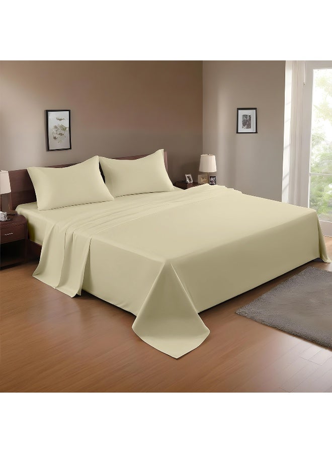 Rest 3-Piece Beige Plush 160x220  Flat Bedsheet Set Includes 1 Deep Pocket Flat Bedsheet and 2 Pillow Covers, Breathable and Machine Washable - Image 1