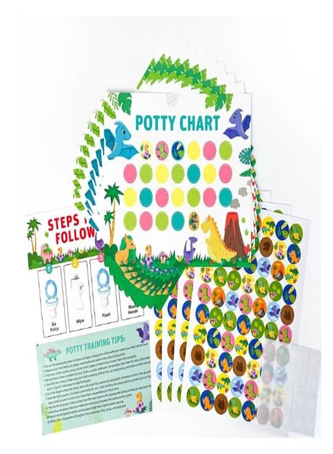 NURTUREBLOOM, Potty Training Reward Sticker Chart System for Toddlers, 9+ Months, 1 Pack of 4 Sticker Sheets and 10 Chart Sheets (Dinosaur Design) - Image 1