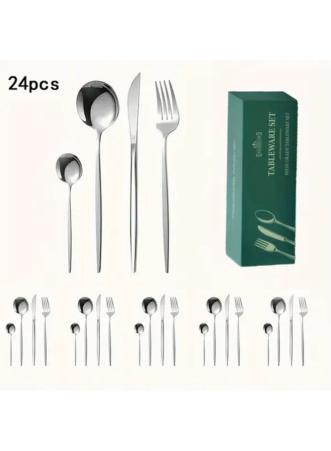 24pcs Silvery Stainless Steel Elegant Cutlery Set Dishwasher Safe Durable Cutlery For Home Restaurant Wedding Party Tableware - Image 2