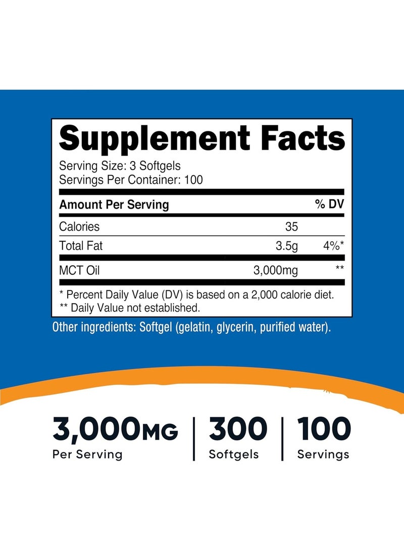 Nutricost زيت MCT في كبسولات لينة 1000 ملغ، 300 كبسولة (3,000 ملغ حصة) - رائع للكيتو، الكيتوزية، والحمية الكيتونية - Image 2